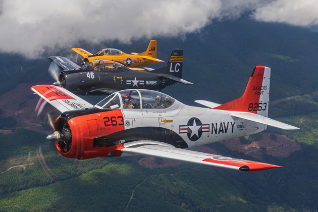 Aircraft #102 - North American T-28B N63NA, first flown 8 Jul 2022 at Bremerton, WA (KPWT) with owner Scott Urban, as #2 in a T-28 4-ship formation flight. Photo by Brodie Winkler