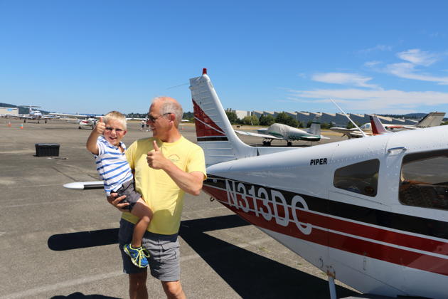 Alex with a strong thumbs up after his third flight in Piper Warrior 'Three-Delta-Charlie'. Photo by David Kasprzyk.