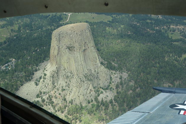 A receding view of Devil's Tower from the cockpit of the Navion en route to Oshkosh.