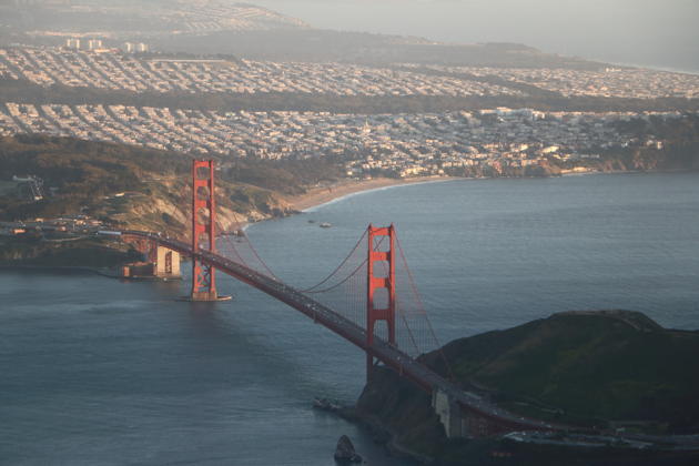 A nice view of Golden Gate Bridge from the Cirrus on our San Francisco Bay flying tour.