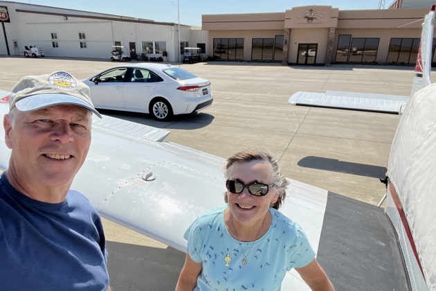 Quick refueling at the airplane with our brand new courtesy car delivered planeside at Mustang Aviation in Pierre, SD.