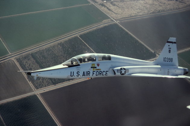 Solo formation climbout in the T-38 after departure from Willie on 23 Nov 1977. Photo by Rick Carter.