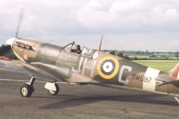 Classic Spitfire taxiing for takeoff at North Weald.