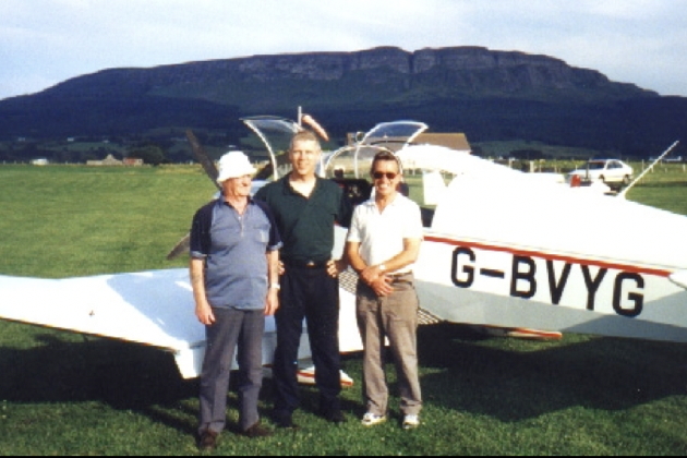 With Tom McFarland, Ron Lapsley and the Robin towplane of the Ulster Gliding Club.