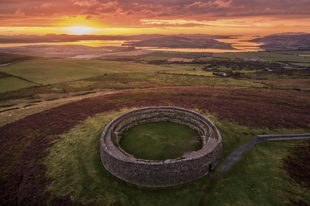 A beautiful sunset view of the Grianan of Aileach, which we flew over in the Robin towplane. Photo by Gareth Wray.