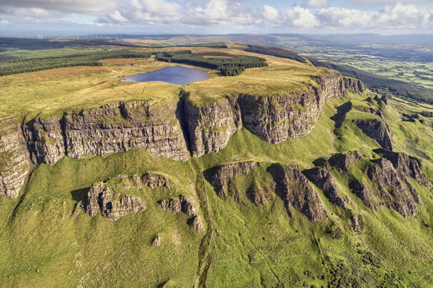 The stupendous Binevenagh ridge just east of Bellarena, with a small lake on top. Photo by Gareth Wray.