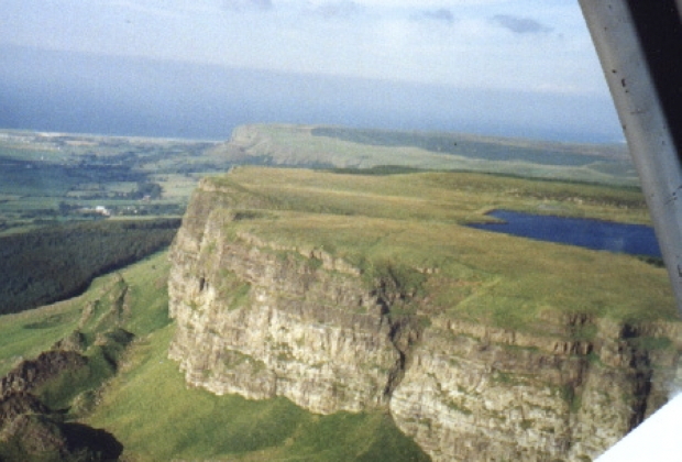 The Ulster Gliding Club's home terrain in Northern Ireland, and Binevenagh ridge from the cockpit of the Capstan.