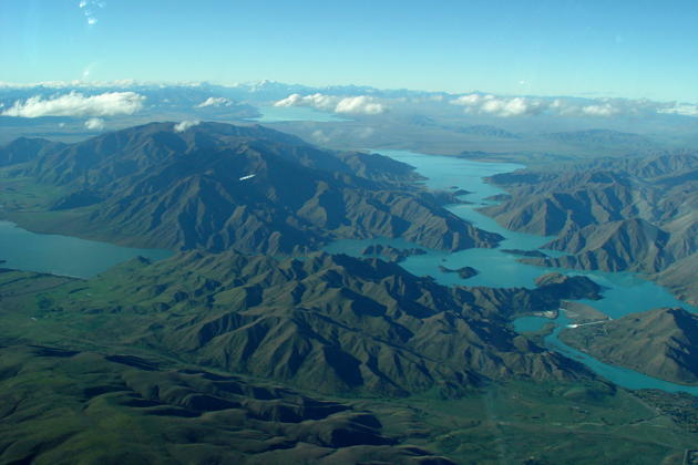 Soaring at 13,000 ft over New Zealand looking toward the Southern Alps and Mt. Cook.