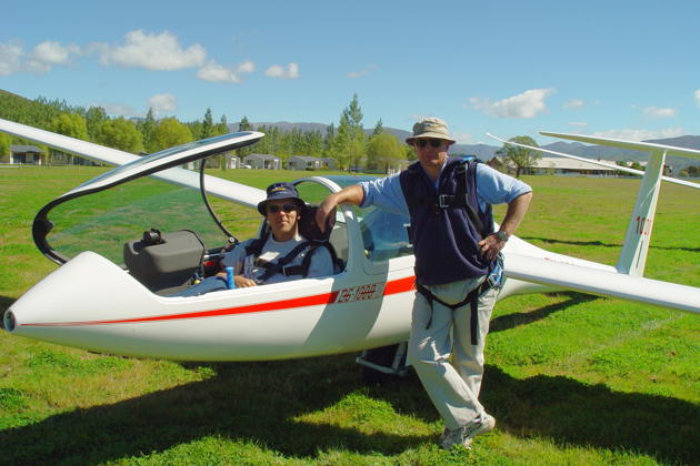 Prepping to fly in Alpine Soaring's DG-1000 at Omarama with Doug Hamilton. Photo by Mary Kasprzyk.