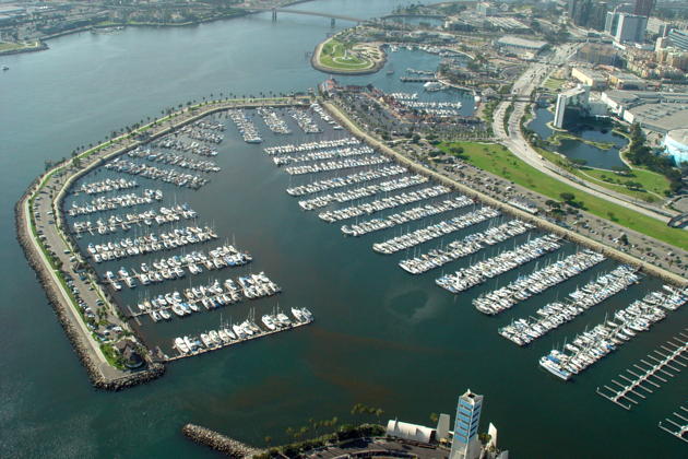 A gorgeous view of the Long Beach harbor from overhead in the Goodyear blimp.