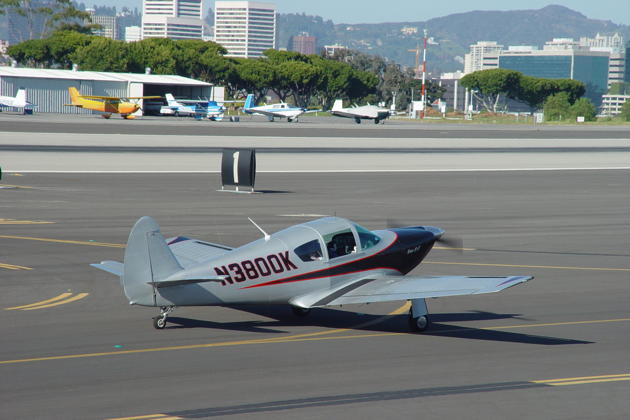 Jim Cummiskey taxiing for departure at the Santa Monica airport.
