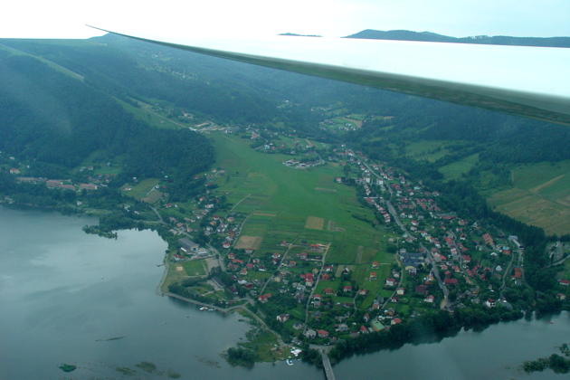 The deep green Zar airfield on the hillside at Miedzybrodzie Zywieckie, Poland.