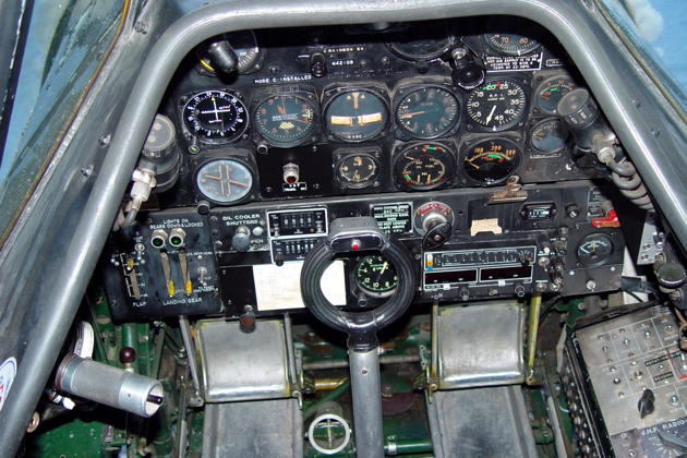 The front cockpit of 'Old Yaller', Harvard N421QB.