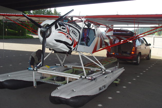 The Kitfox getting readied for flight, in the shadow of the I-90 bridge on Mercer Island, WA.