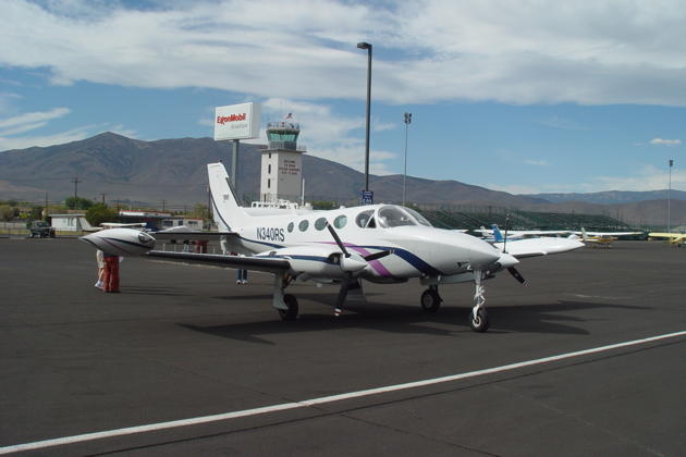 Our Cessna 340 in front of Reno Stead's control tower, normally only manned for the Reno air races.