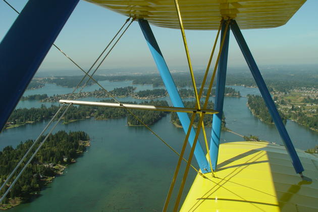 Cruising over Lake Tapps in the Stearman.