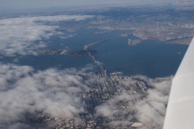 San Francisco and the Bay Bridge as we overflew on our way to Santa Rosa.