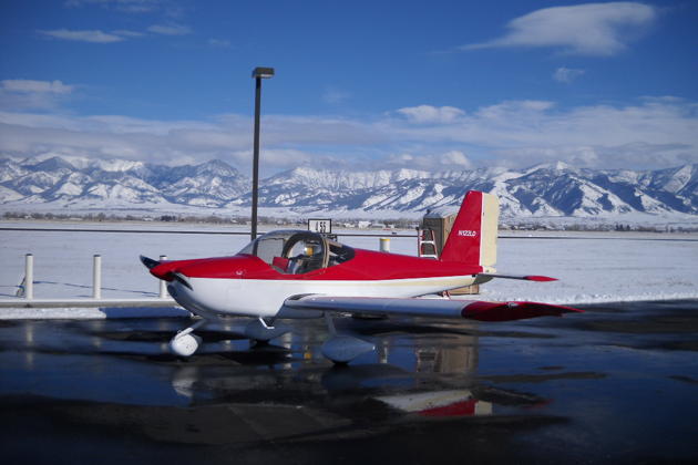 A great winter photo of the RV-12 during its Bozeman, Montana stopover enroute to the great Northwest. Photo by Dan Masys.
