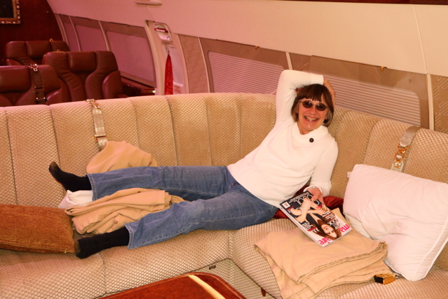 Ma taking advantage of the opportunity to stretch out in her 737 BBJ.