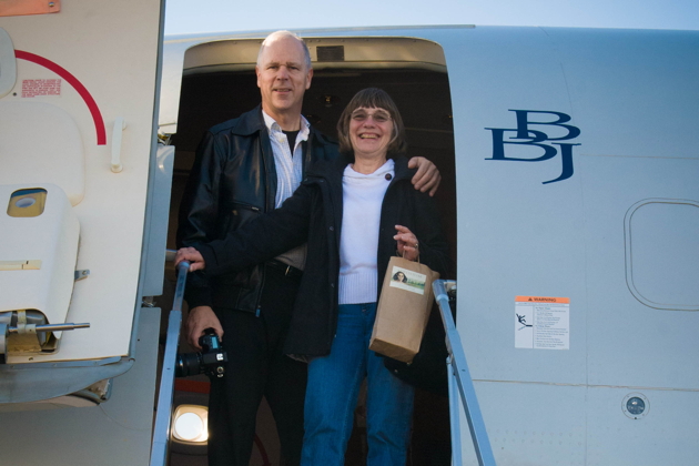 Arriving in style in Ma's BBJ! Photo by Rebecca Polivy.