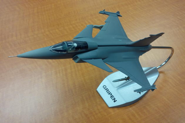 A model of the Gripen presented by Saab after my Gripen flight.