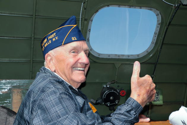 A proud and happy flier, in-flight in a B-17, 70 years after his first flight!