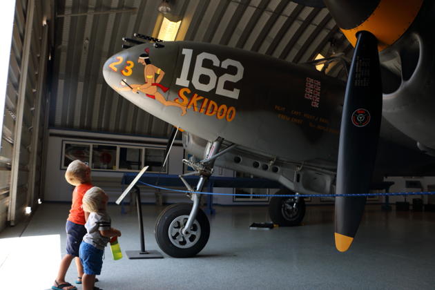Alex and Nathaniel taking in the awesome P-38 Lightning at Chino.
