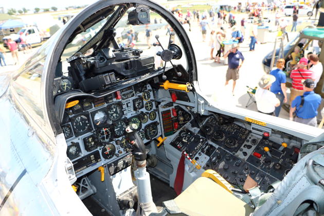 The front cockpit of Cutter Cutshall's F-100F Super Sabre.