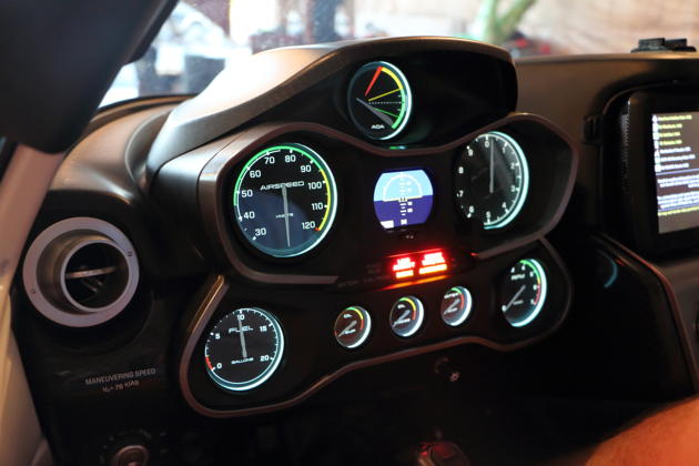 The illuminated cockpit of the first production Icon A-5.