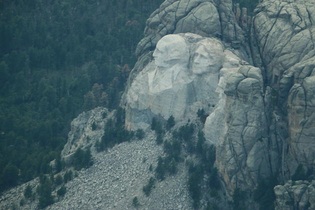 A unique view of Mt Rushmore and the staircase behind, from the cockpit of the Navion en route to Oshkosh.