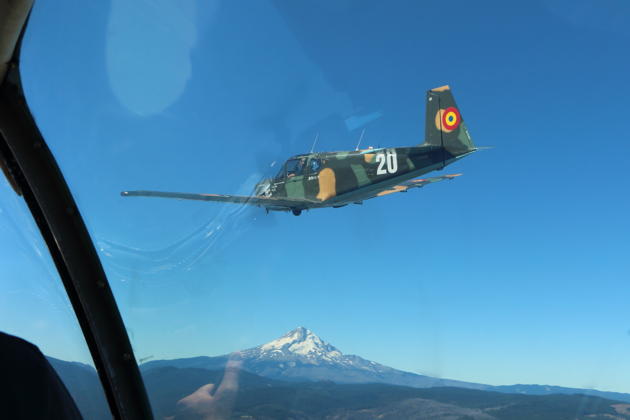 Joining in close formation with Vic Norris in his IAR823 near Mt Hood. Photo by Mary Kasprzyk.