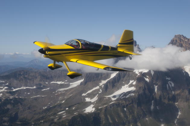 The RV-7 over the Mt. Baker foothills. Photo by John Clark.