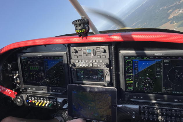 Doug's impressive RV-7 cockpit panel is dominated by two large Garmin G3X touch displays.