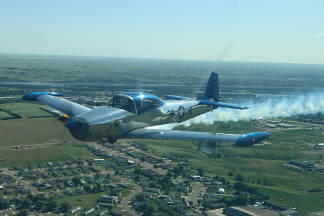 Approaching Pierre, SD with smoke on from Bob Hill, Guso's wingman tucked in close!