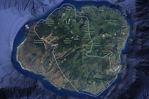 Our route of flight from the Lihue airport, clockwise around the beautiful island of Kauai.