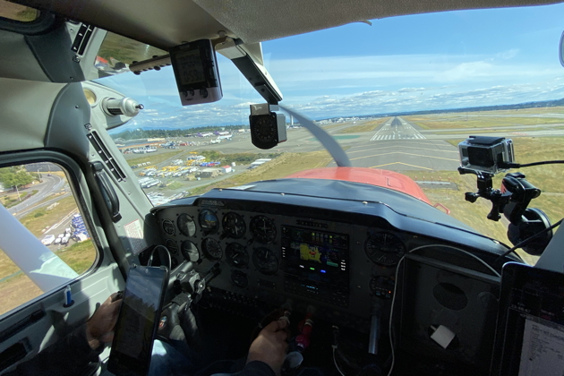 On short final to runway 16L at SeaTac in Chris Marshall's Cessna 150.