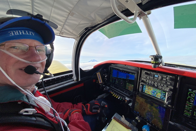Doug Happe breaking out in top after our Auburn IFR departure with Mt. Rainier in the distance.