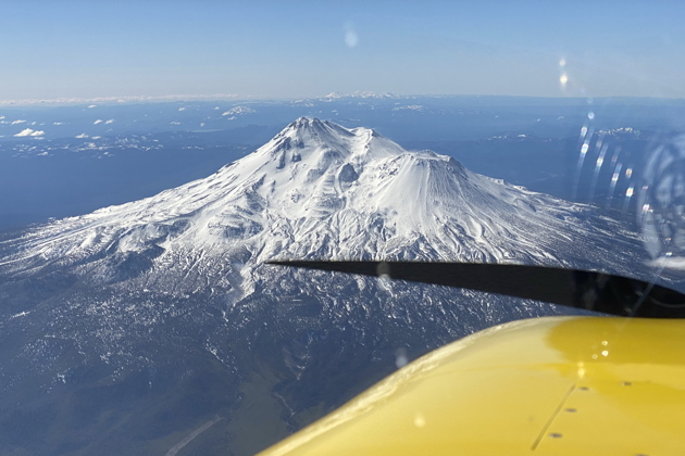 Heading directly over Mt. Shasta on our IFR flight plan to Concord, CA.