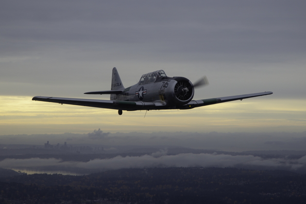 A nice view of the SNJ with a misty Seattle in the background. Photo by Dan Shoemaker.