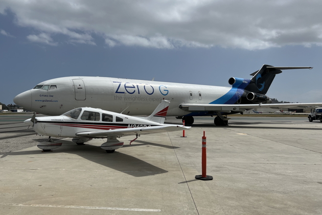 Our parking partner on the ramp at Long Beach, the 'Zero G' 727. Yes, the boys wanted to fly it (and me too)!