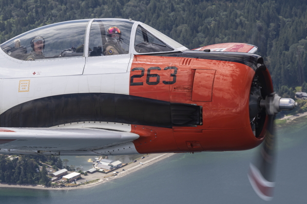 Up close view of the 1,425 horsepower Wright R-1820 in Scott Urban's T-28B. Photo by Brodie Winkler.