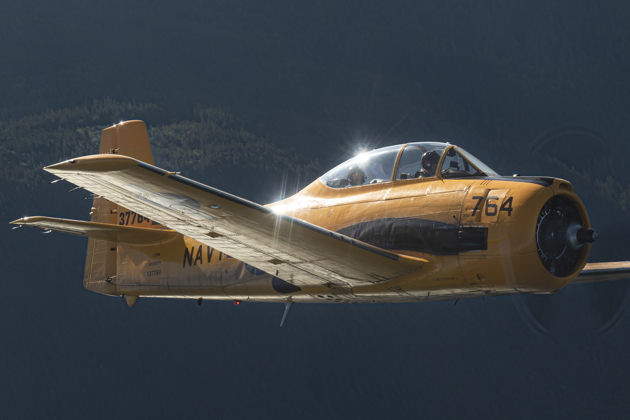 A nice backlit view of Charlie Goldbach's T-28. Photo by Brodie Winkler.