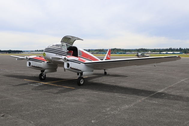 Bill Shepherd's Super Aero 45 resting after a busy flying day at Arlington, WA. My photo.