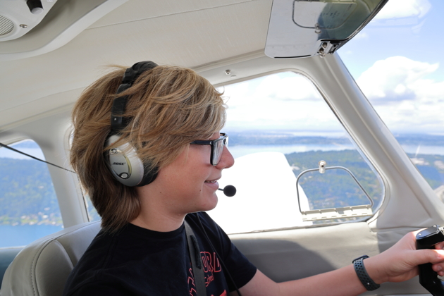 Alex cruising in Piper Warrior N313DC. My photo.