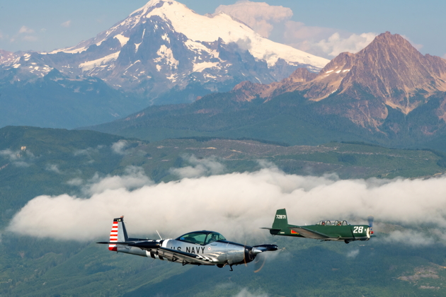 Flying by the majesty of Mt. Baker and the Twin Sisters. Photo by the Skyvan Aviation PhotoCrew.