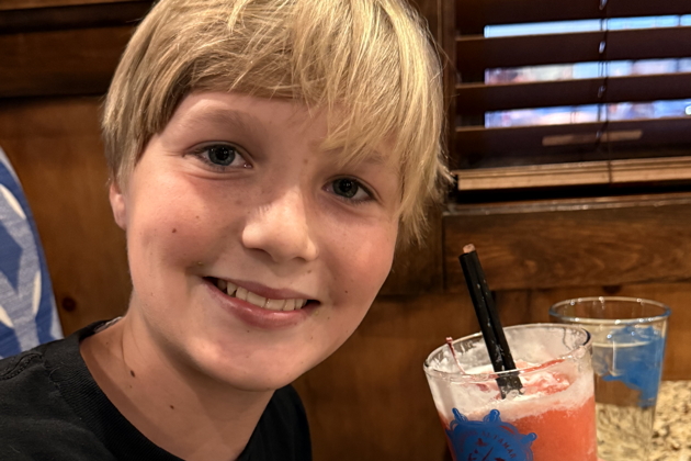 Nathaniel checking out the 'water' in Albuquerque (OK, a virgin margarita).