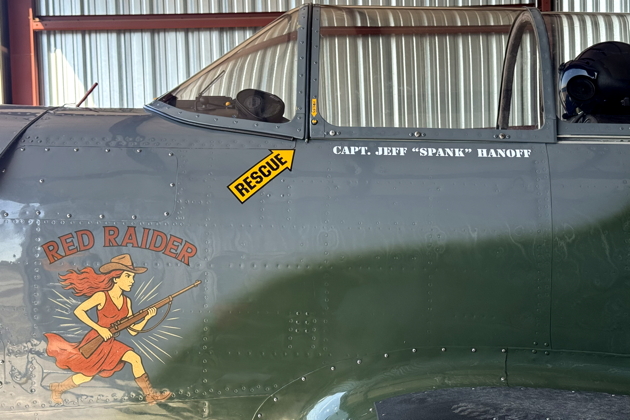 N431DM with its new owner name and custom 'Red Raider' nose art. Photo by Jeff 'Spank' Hanoff.