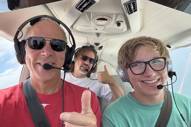 Alex and David cruising with me in 3DC out of Long Beach, CA. My photo.