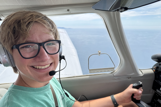 Alex piloting 3DC after takeoff from Long Beach, CA. My photo.