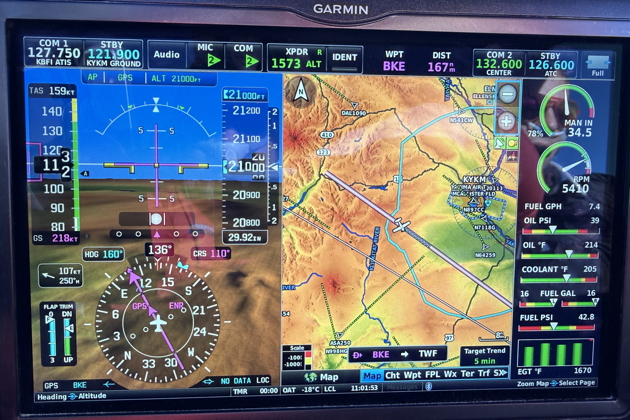 218 knots at 21,000 feet in Sling TSi N2066T, with a nice quaretering tailwind of 107 knots! Photo by Rob Smith.